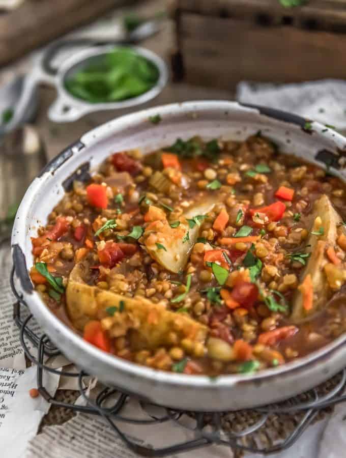 Close up of Vegan Two Lentil Potato Stew