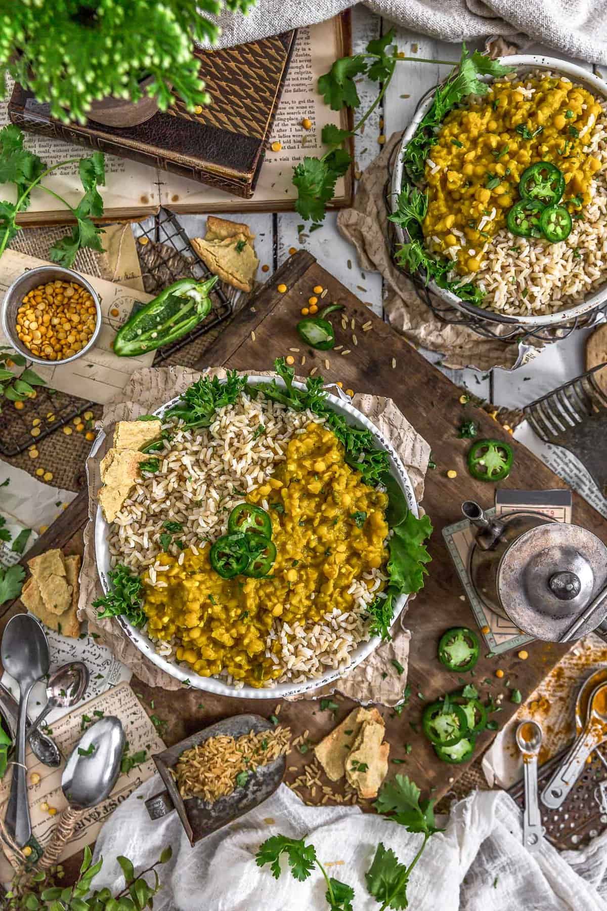 Tablescape of Ethiopian Yellow Split Pea Stew