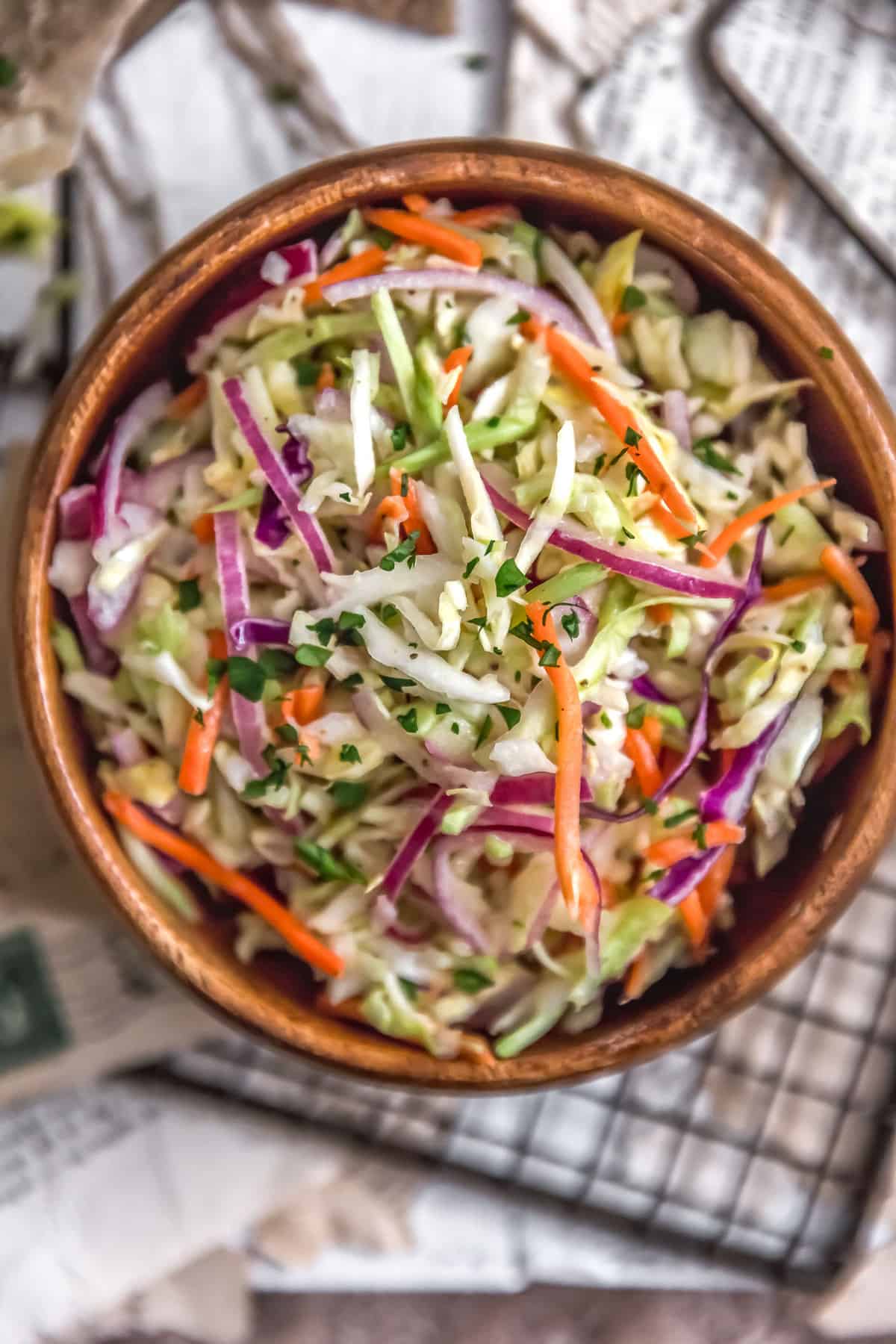 Top view of Sweet and Tangy Vinegar Coleslaw