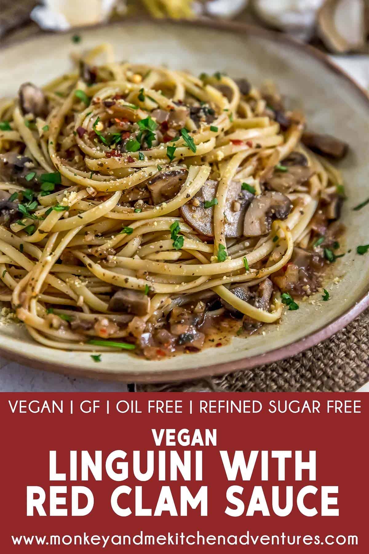 Vegan Linguini with Red Clam Sauce with text description