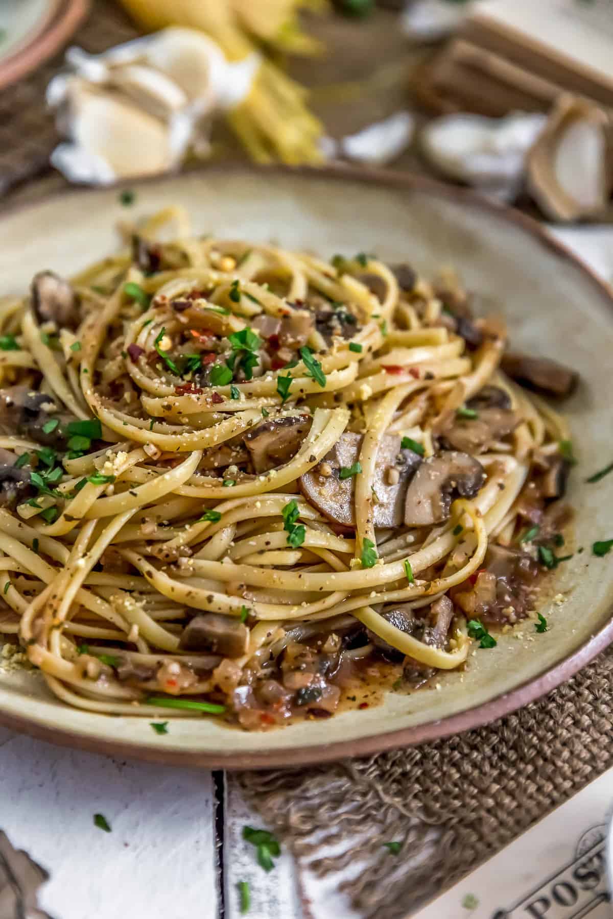 Dish of Vegan Linguini with Red Clam Sauce