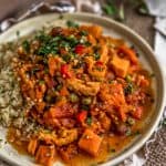 Plated Moroccan Soy Curl Stew