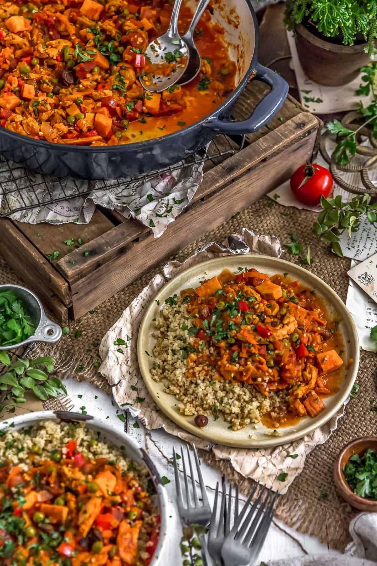 Tablescape of Moroccan Soy Curl Stew