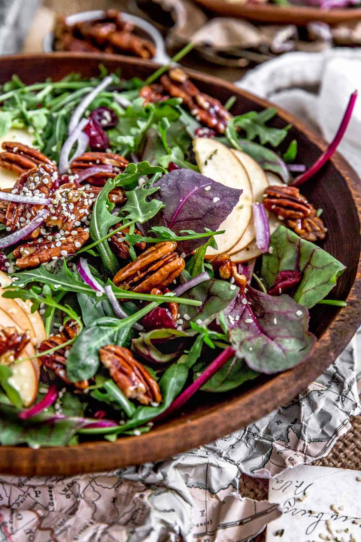 Close up of Beet Greens and Apple Salad