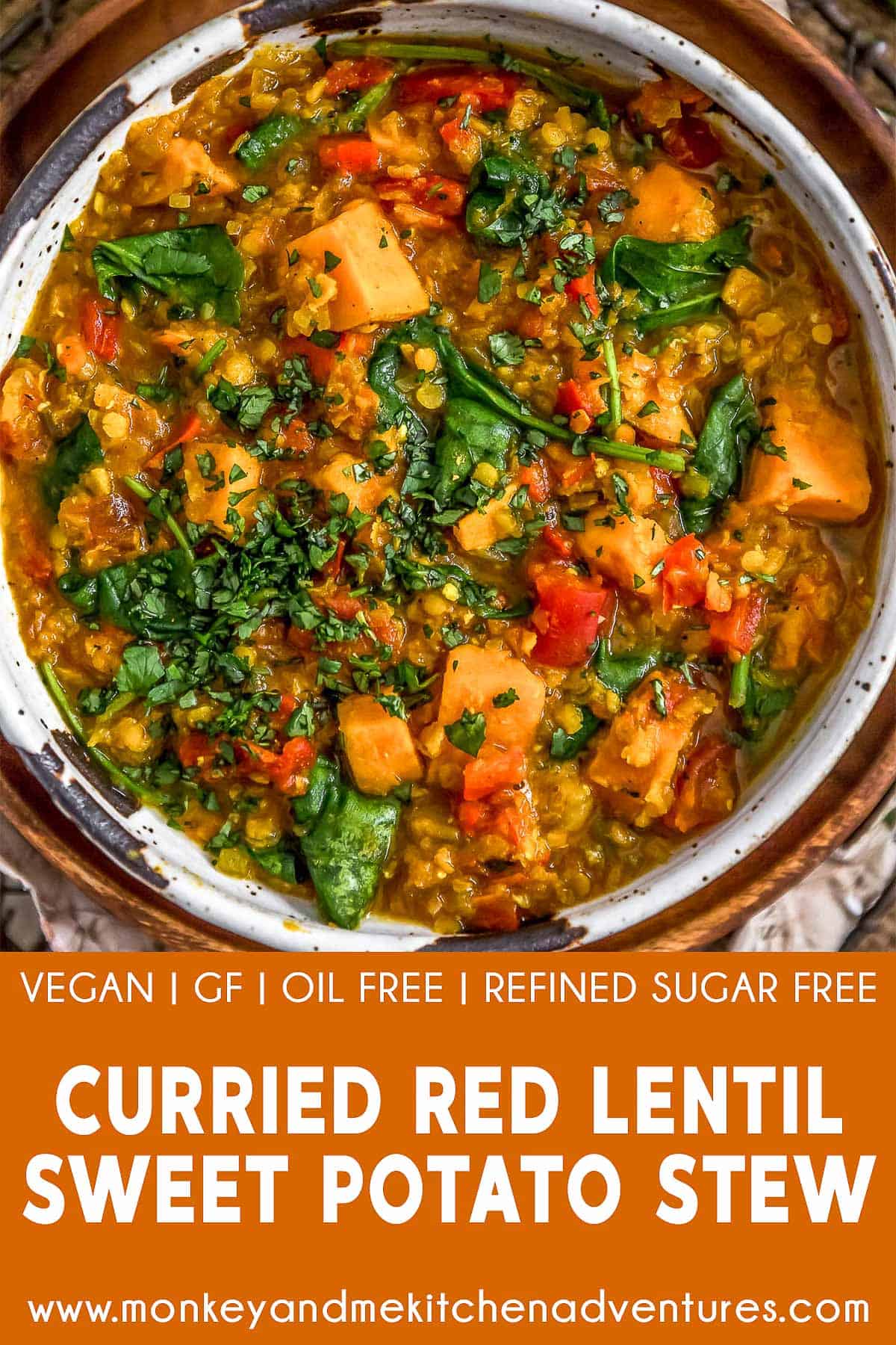 Curried Red Lentil and Sweet Potato Stew with Text Description