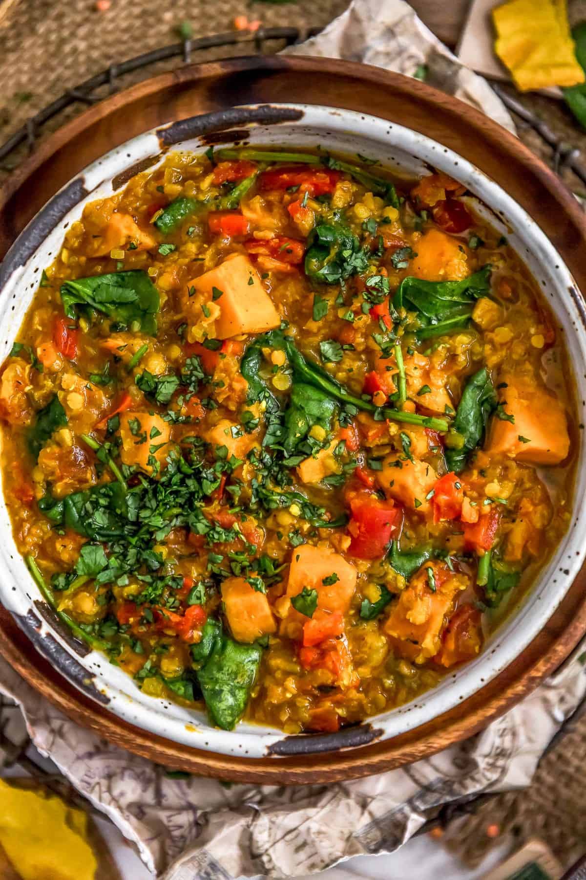 Bowl of Curried Red Lentil and Sweet Potato Stew