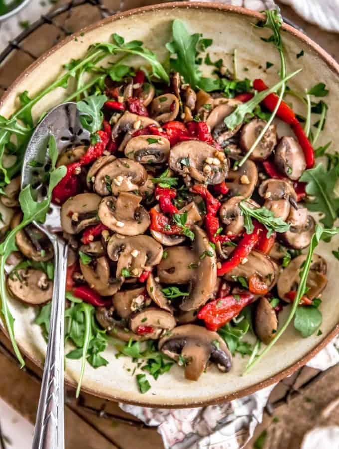 Deli-Style Marinated Mushroom Salad over Greens