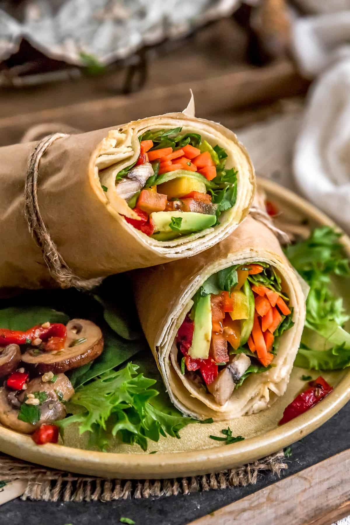 Deli-Style Marinated Mushroom Salad in a wrap