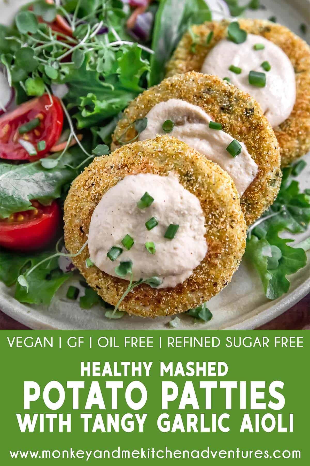 Healthy Mashed Potato Patties with Tangy Garlic Aioli with text description