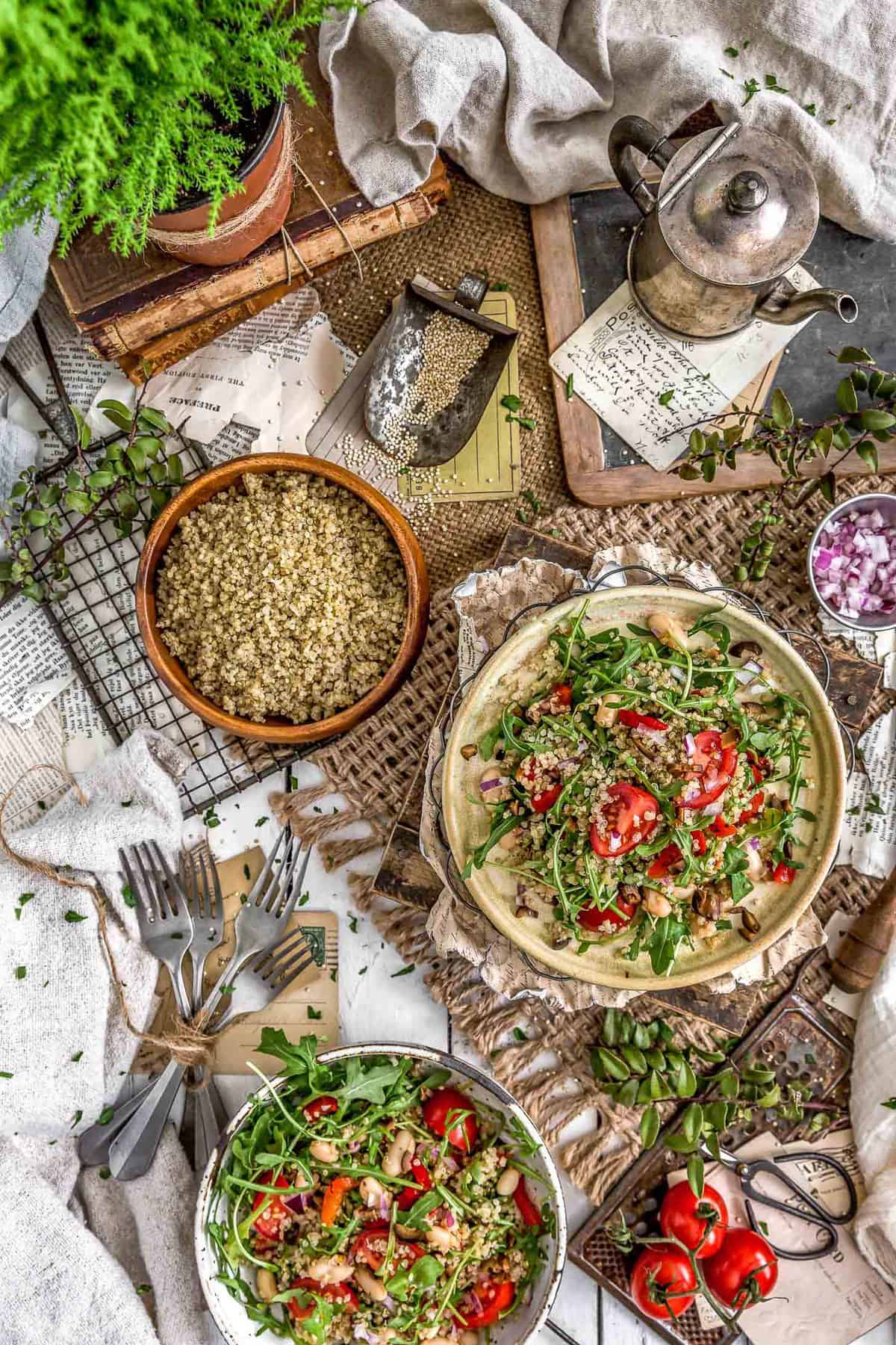 Tablescape of Mediterranean Quinoa Salad