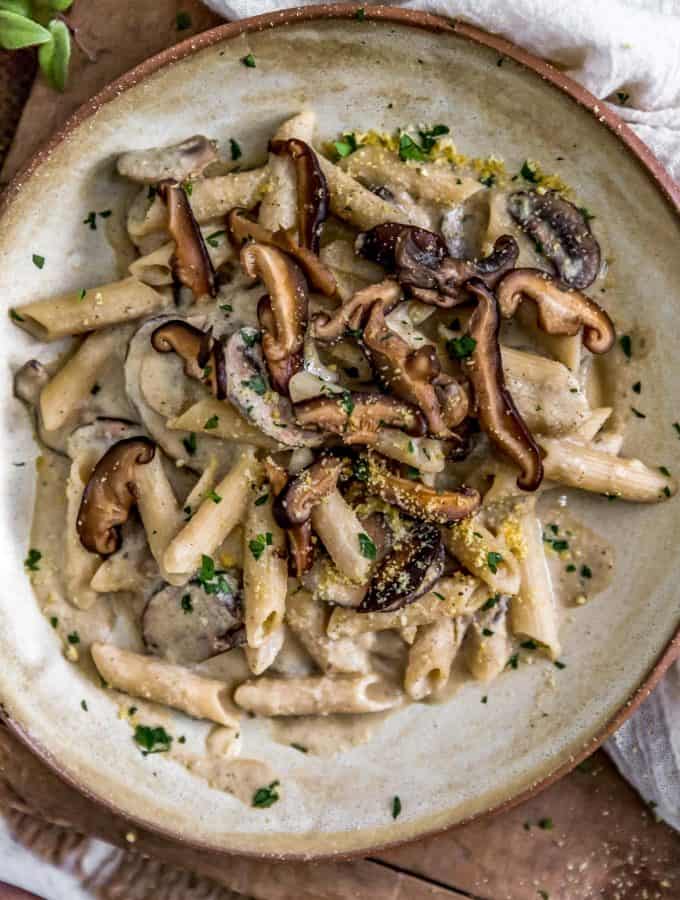 Plate of Creamy Herb Mushroom Pasta
