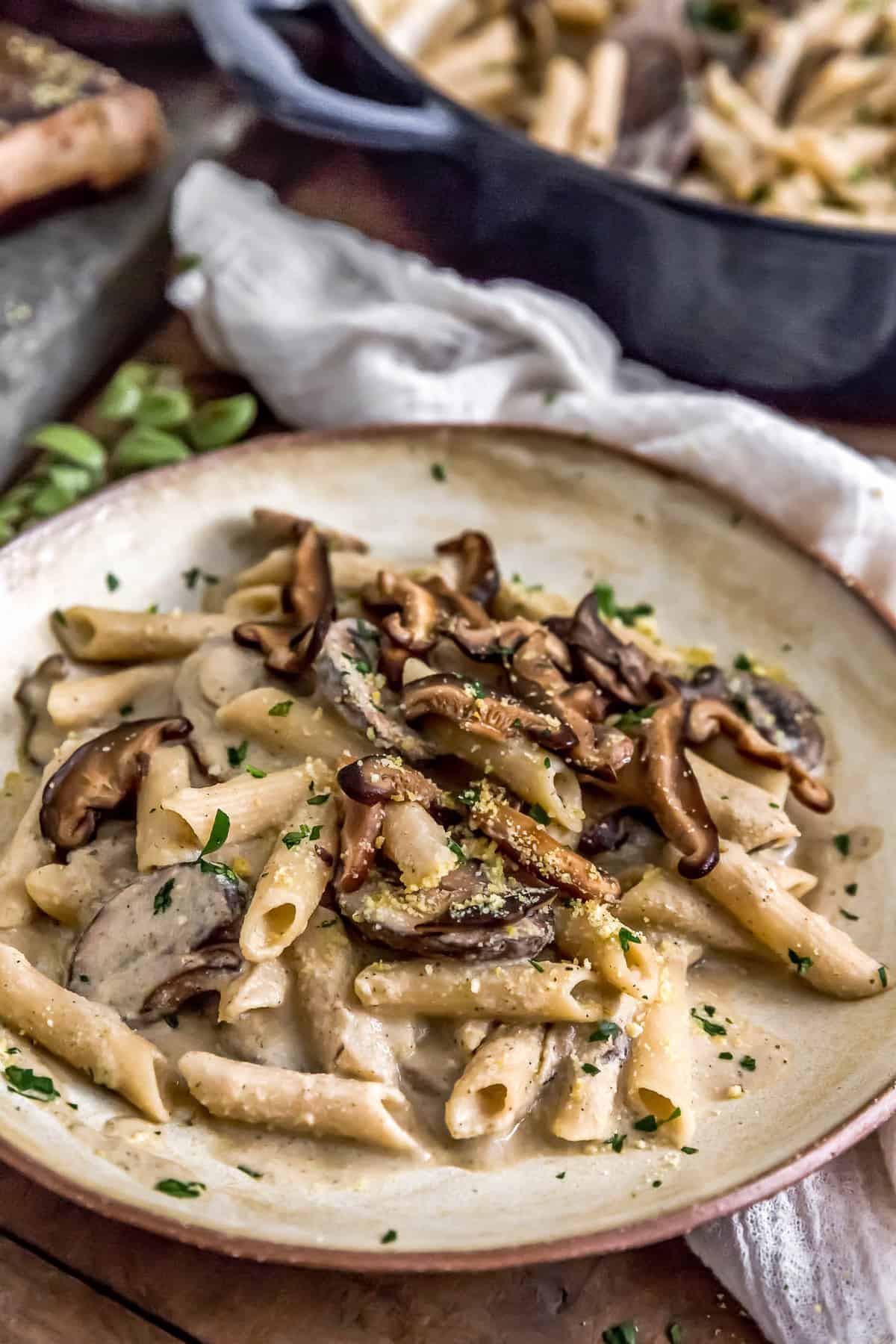 Close up of Creamy Herb Mushroom Pasta