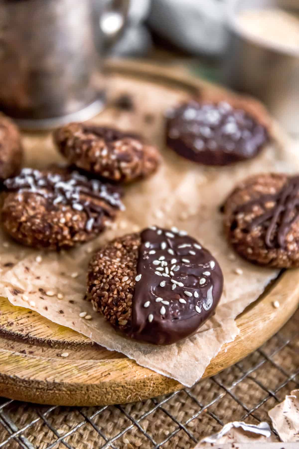 Chocolate covered Healthy Chocolate Sesame Cookies
