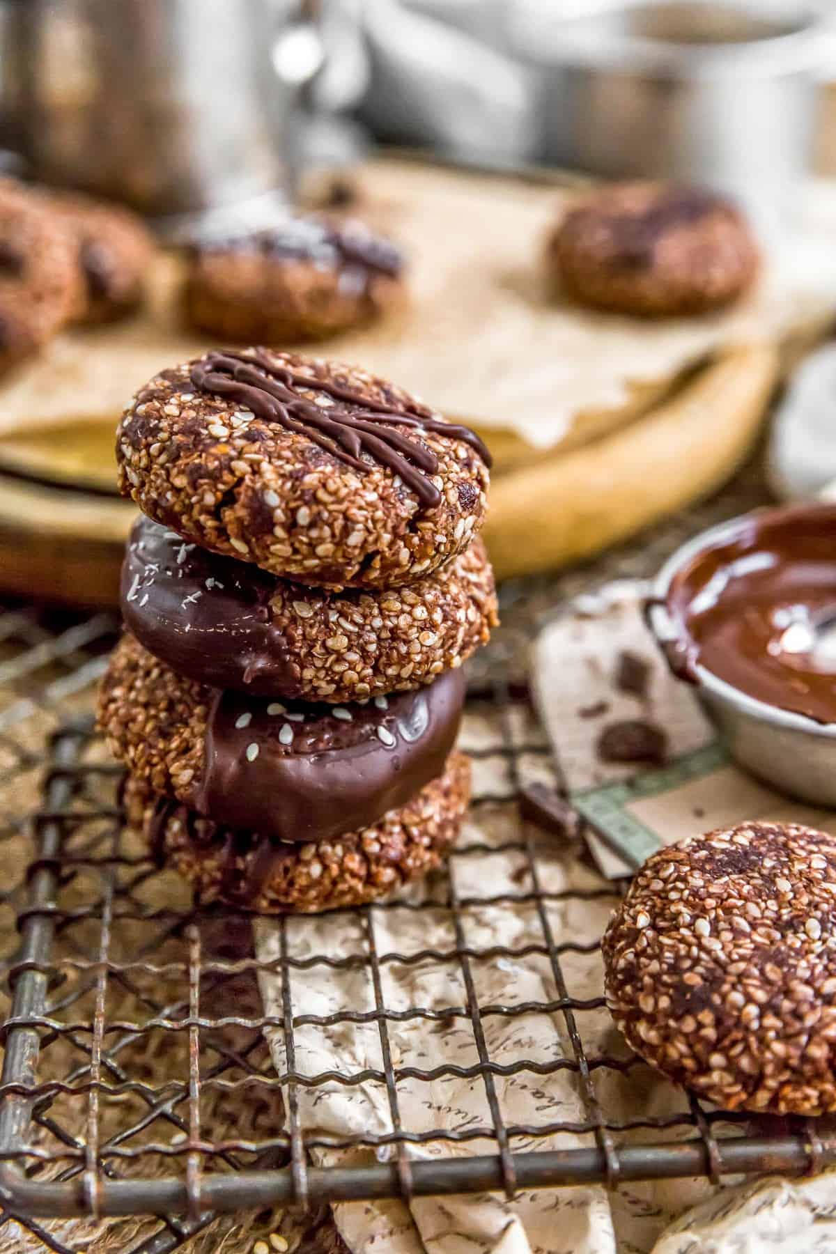 Stack of Healthy Chocolate Sesame Cookies