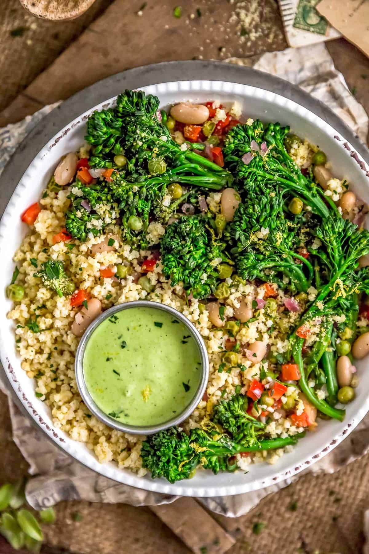 Bowl of Italian Broccolini Millet with Lemony Parsley Sauce