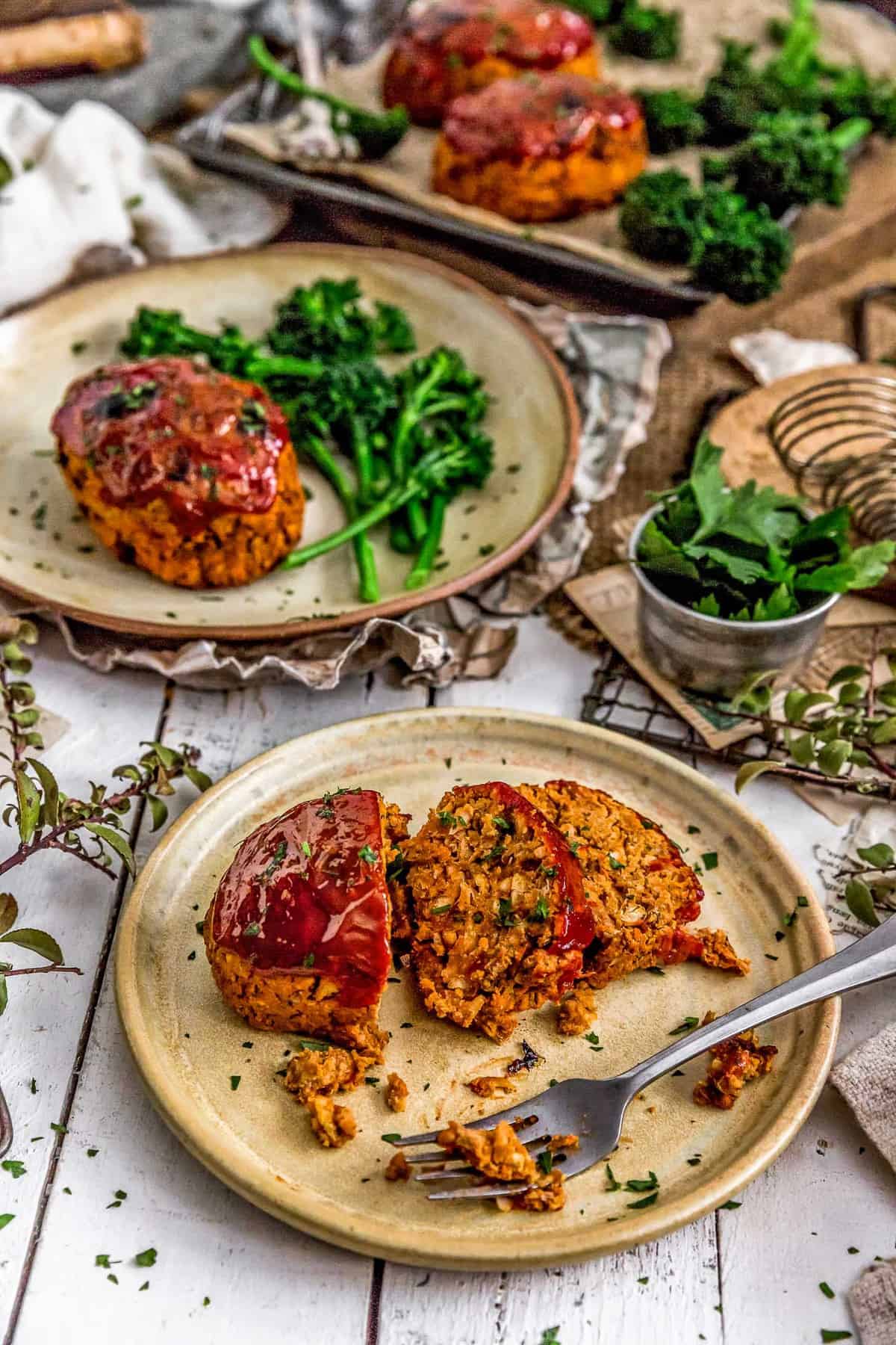 Plates of Mini Roasted Red Pepper Veggie Loaves