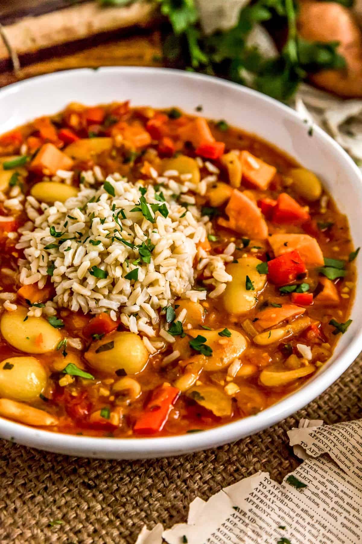 Spanish Butter Bean Sweet Potato Stew with brown rice