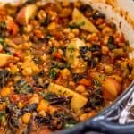 Close up of a pan with Spiced Kale Potato Stew