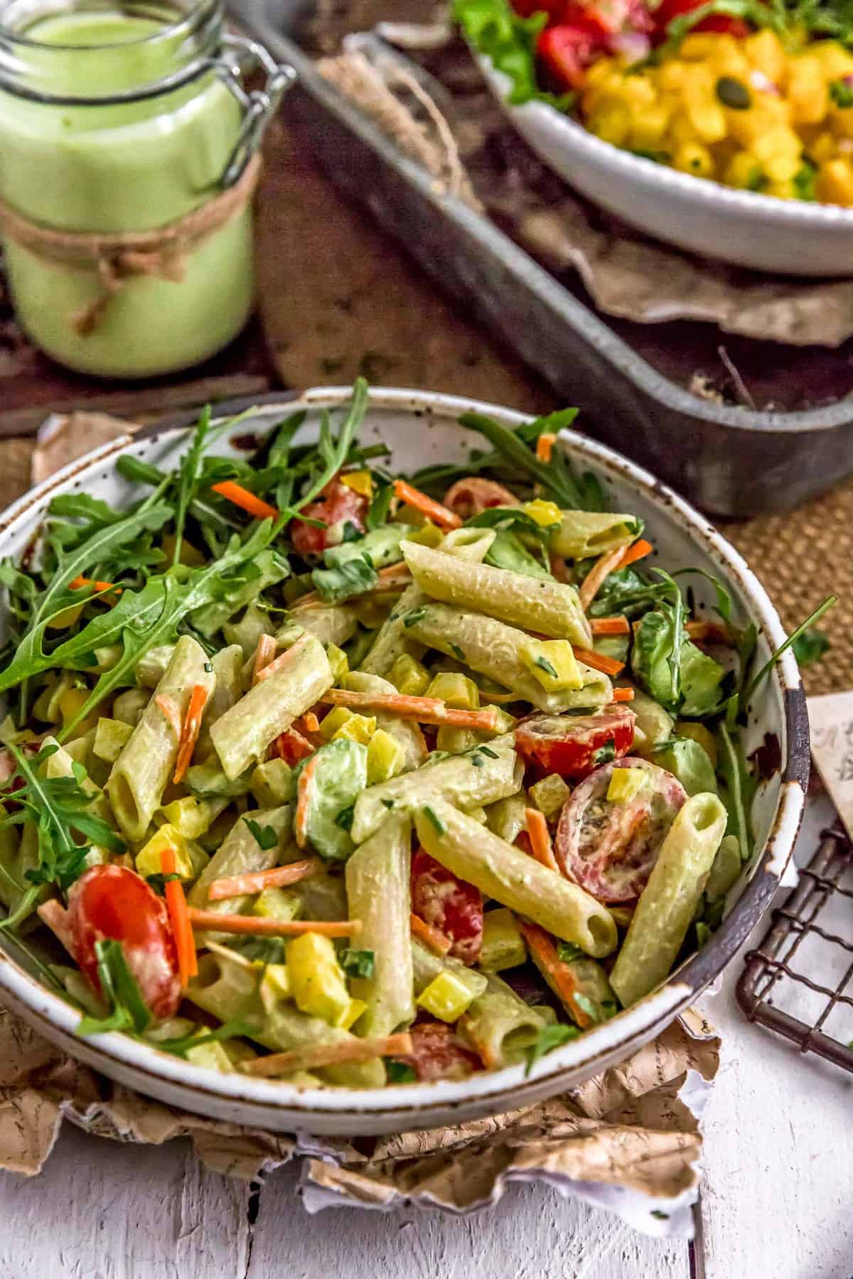 Bowl of Vegan Green Goddess Pasta Salad