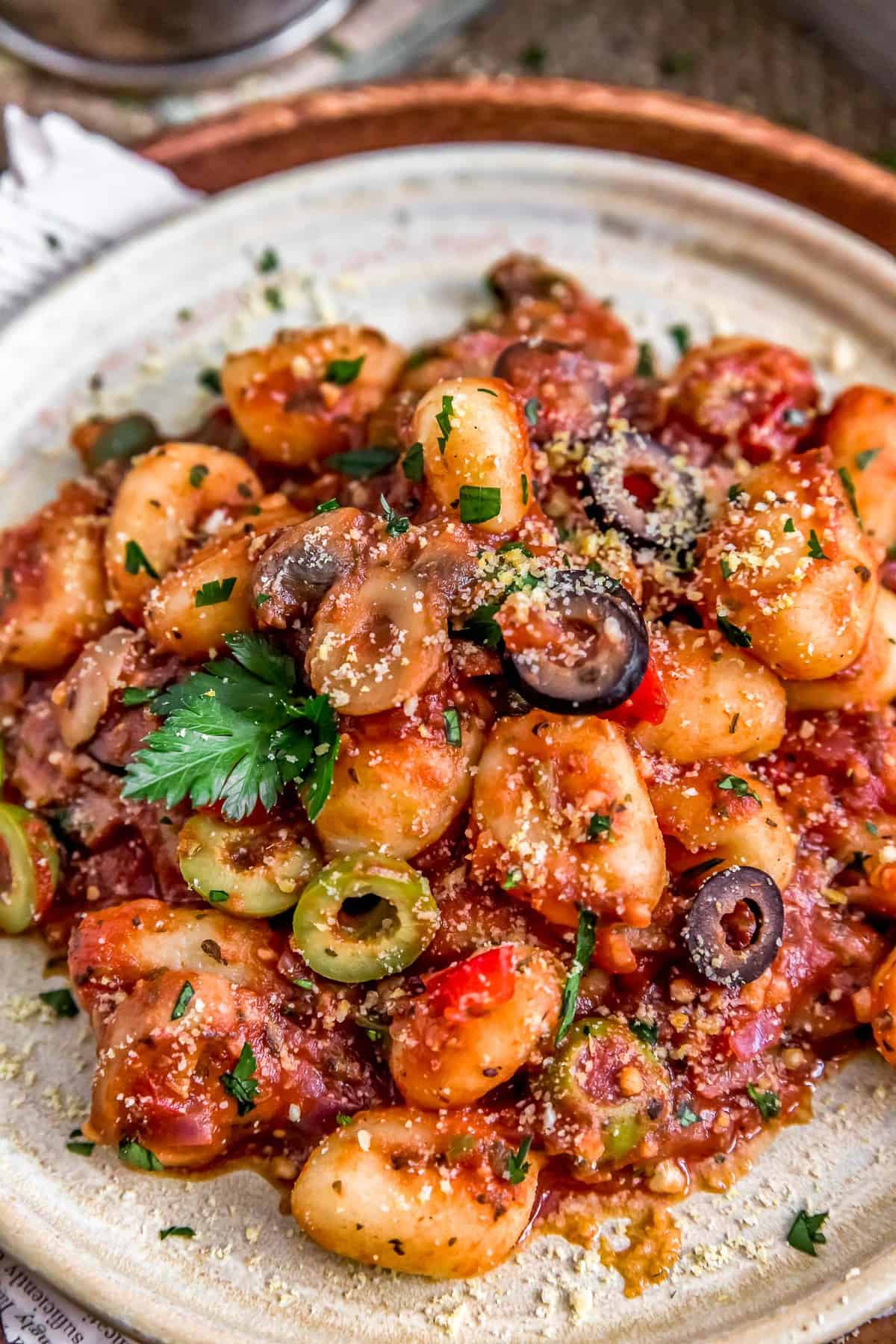 Plate of Vegan Pizza Pasta Supreme