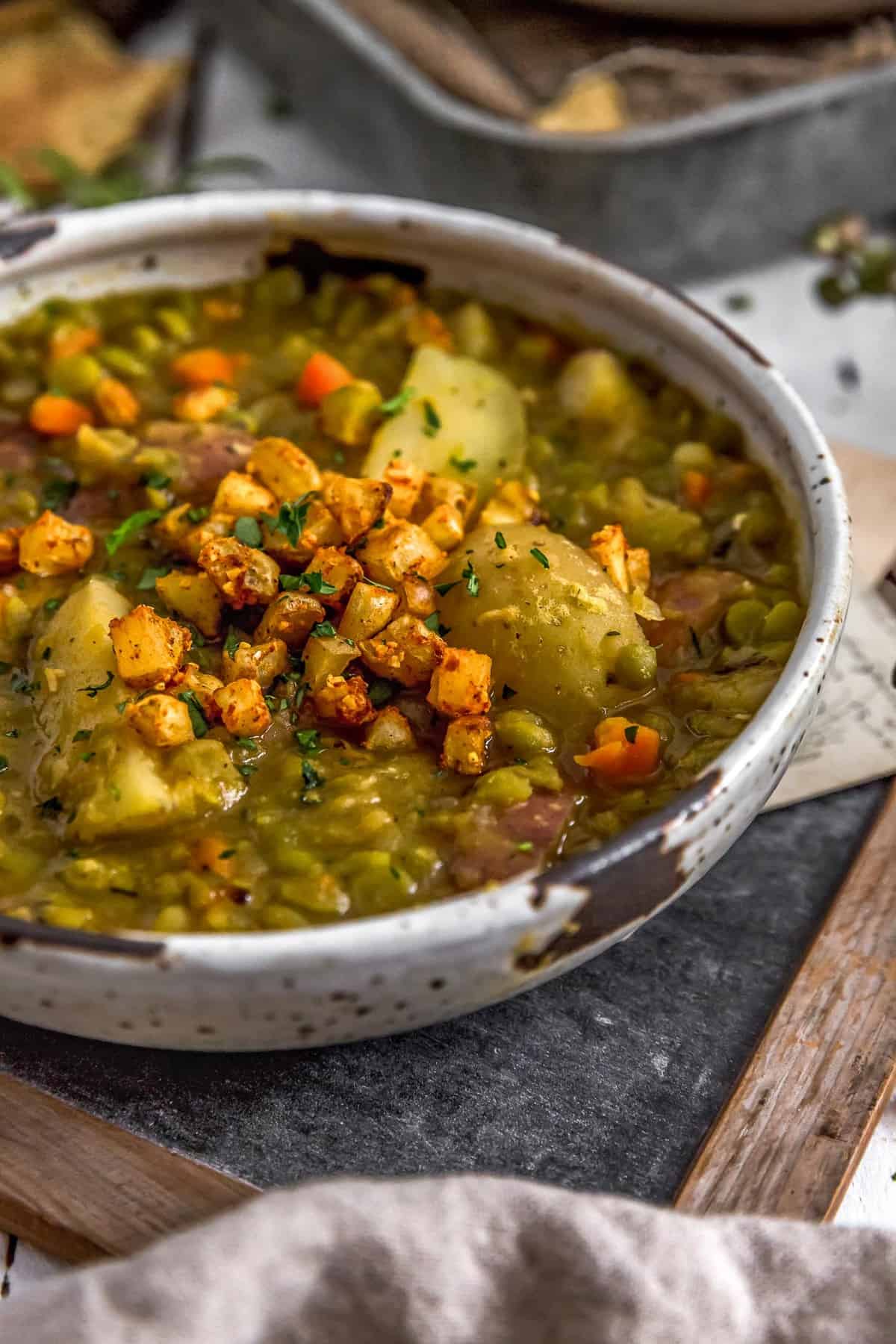 Small bowl of Vegan Split Pea Potato Soup