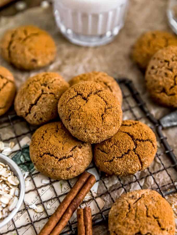 Healthy Vegan Cinnamon Crinkle Cookies on a cooling rack