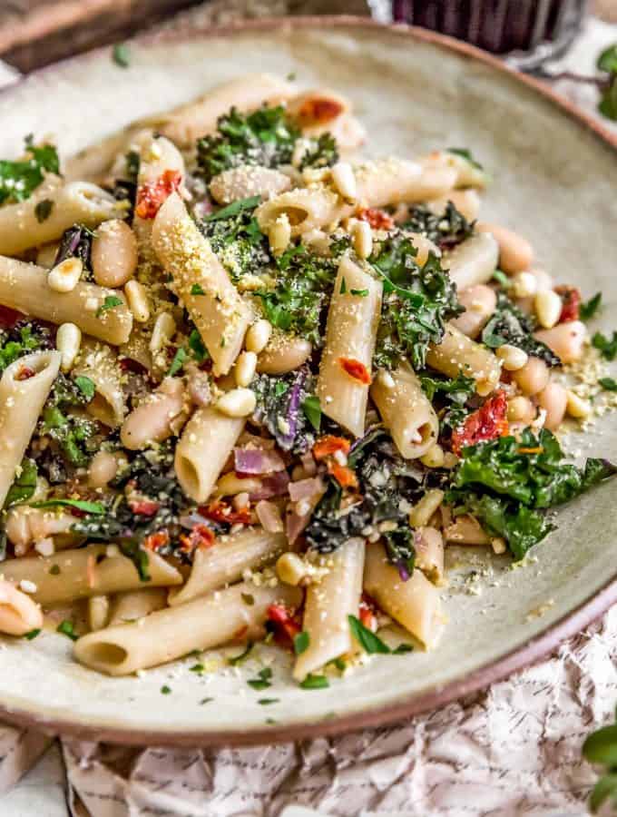 Close up Italian Pasta and Kale
