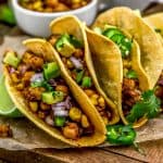 Line of Spicy Pineapple Chickpea Tacos