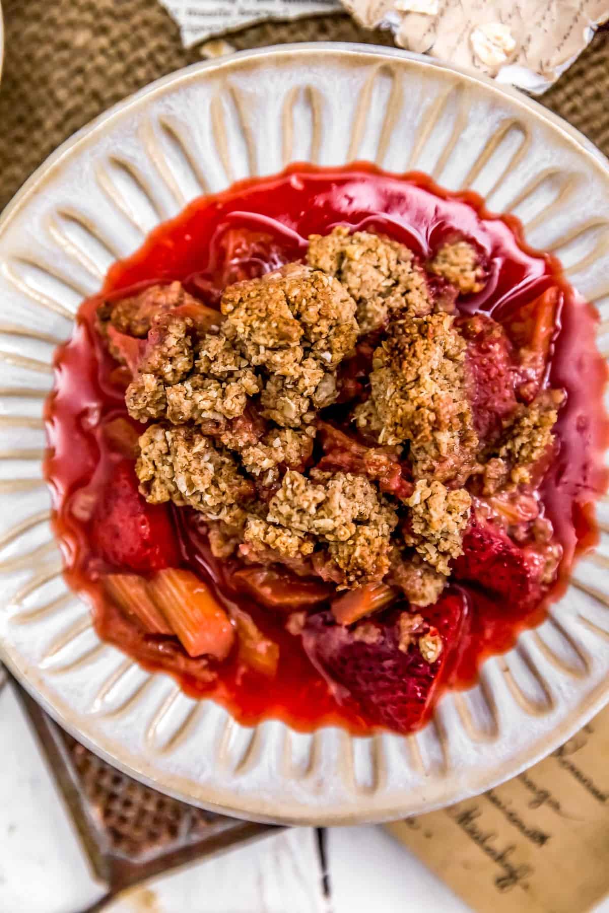 Close up of Strawberry Rhubarb Crumble