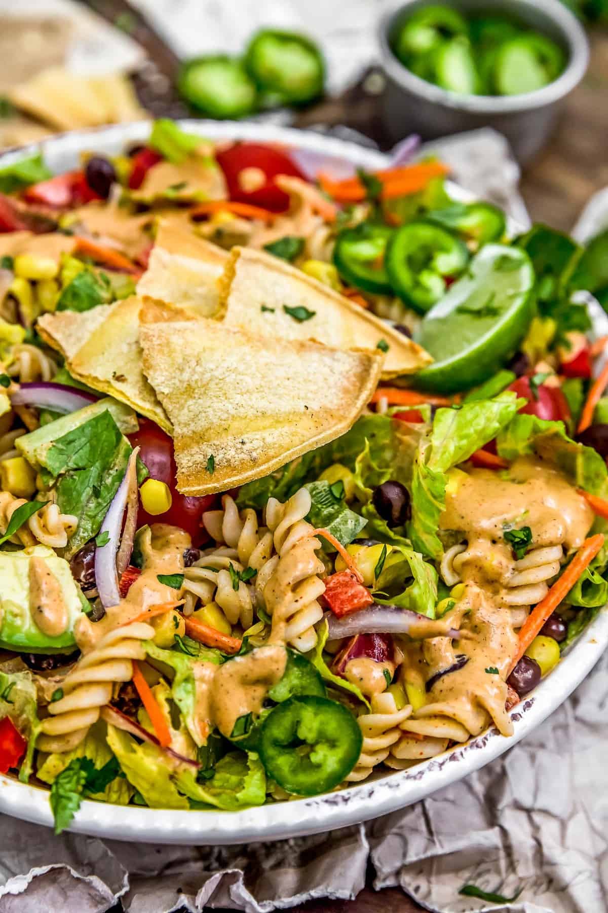 Close up of Vegan Creamy Taco Dressing in a salad