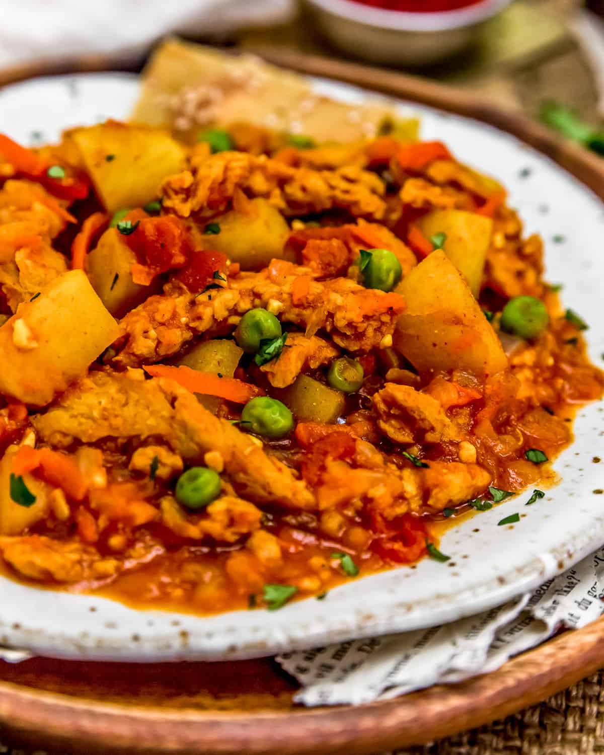 Close up of Vegan Tandoori Soy Curls