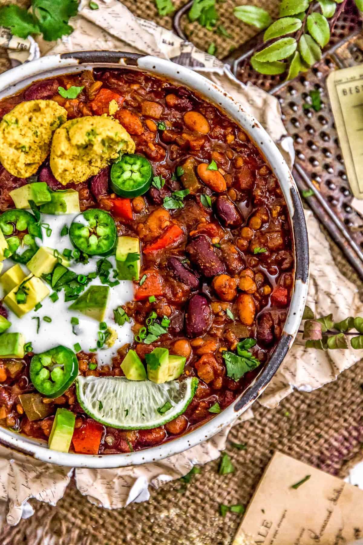 Vegan Three Bean Chili in a bowl