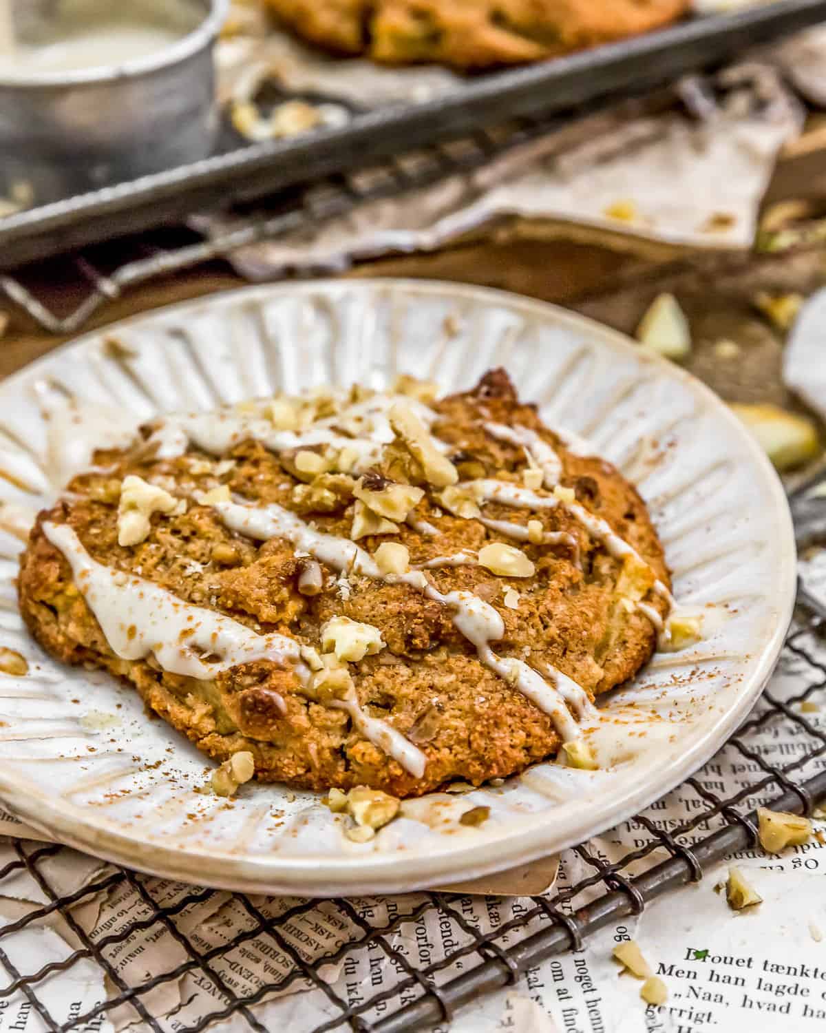 Apple Walnut Cookie Scone on a plate