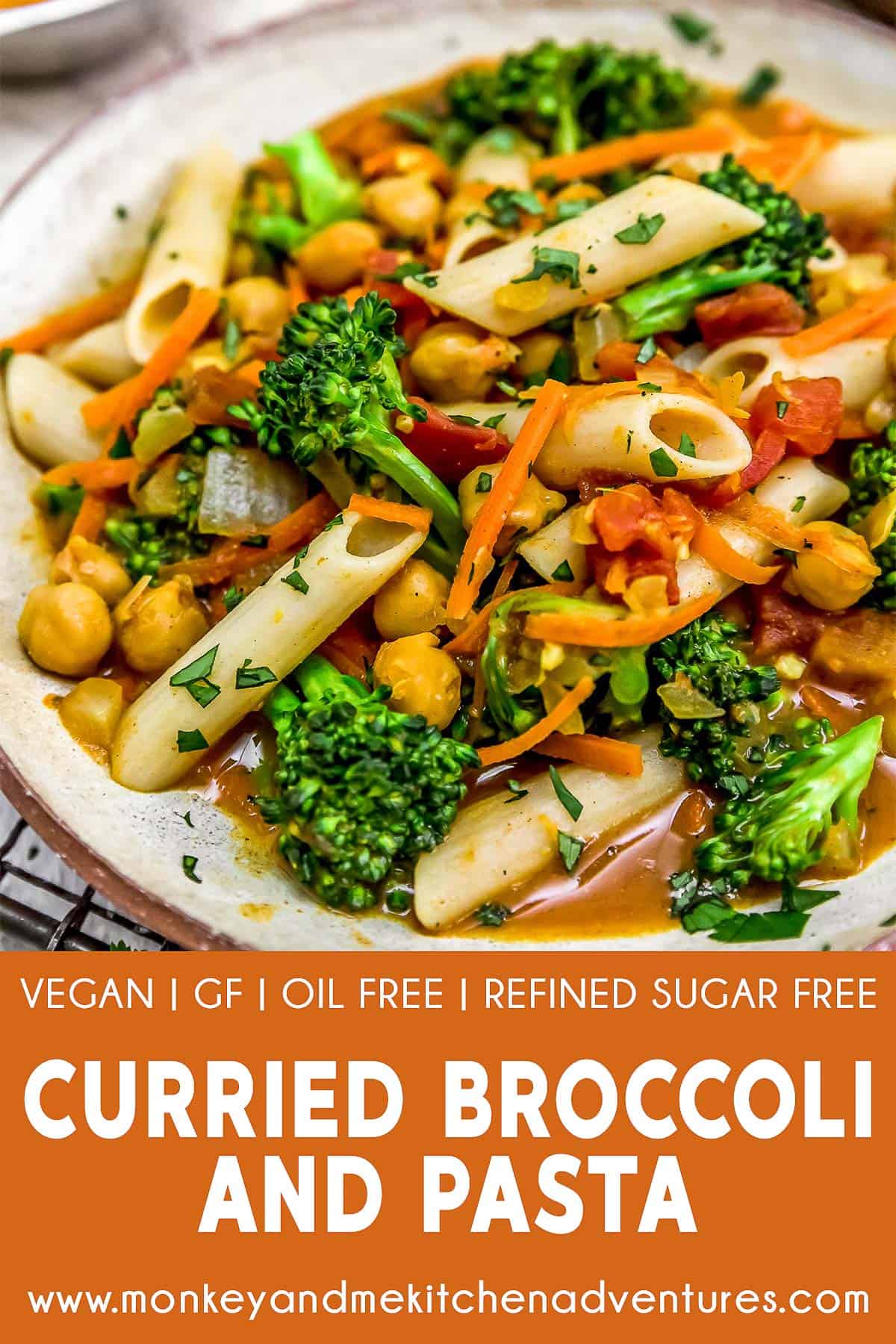 Curry Broccoli and Pasta with text description