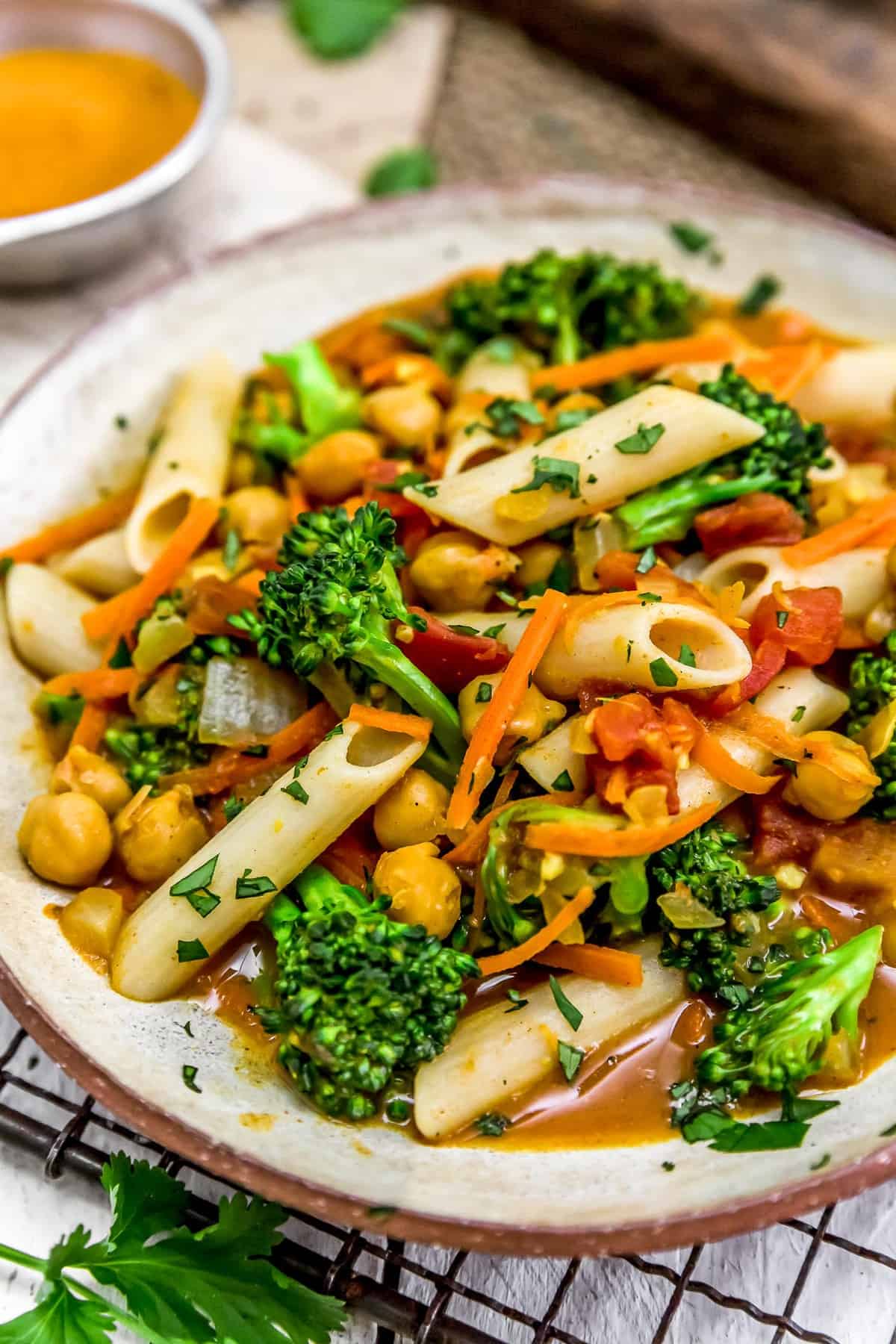 Close up of Curry Broccoli and Pasta