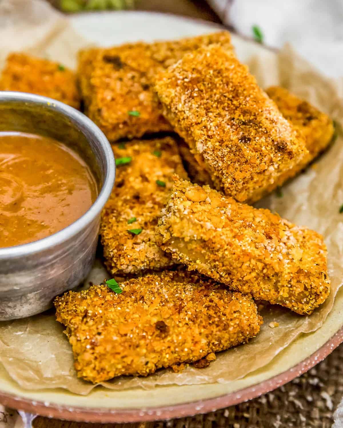 Tofu Nuggets with Maple Mustard Dipping Sauce