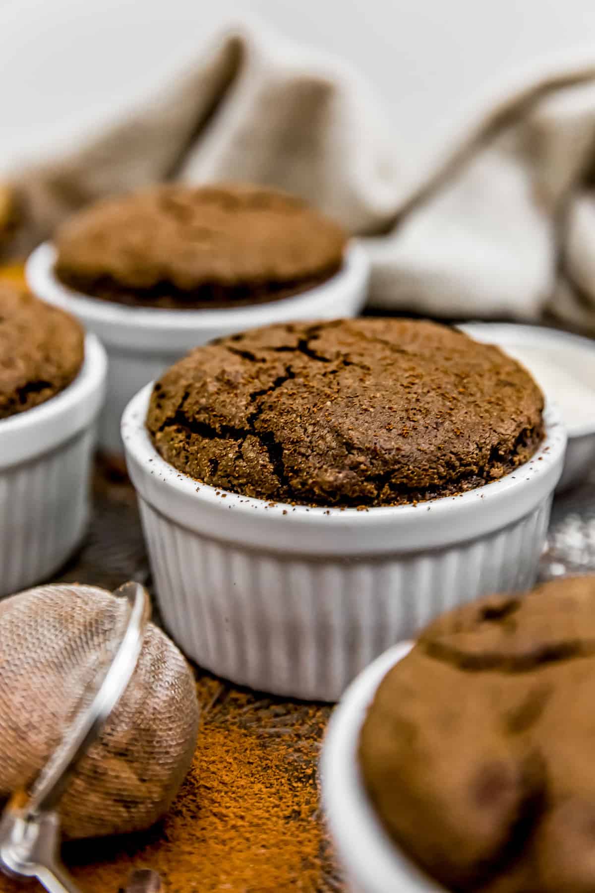 Side view of Vegan Chocolate Molten Lava Soufflé