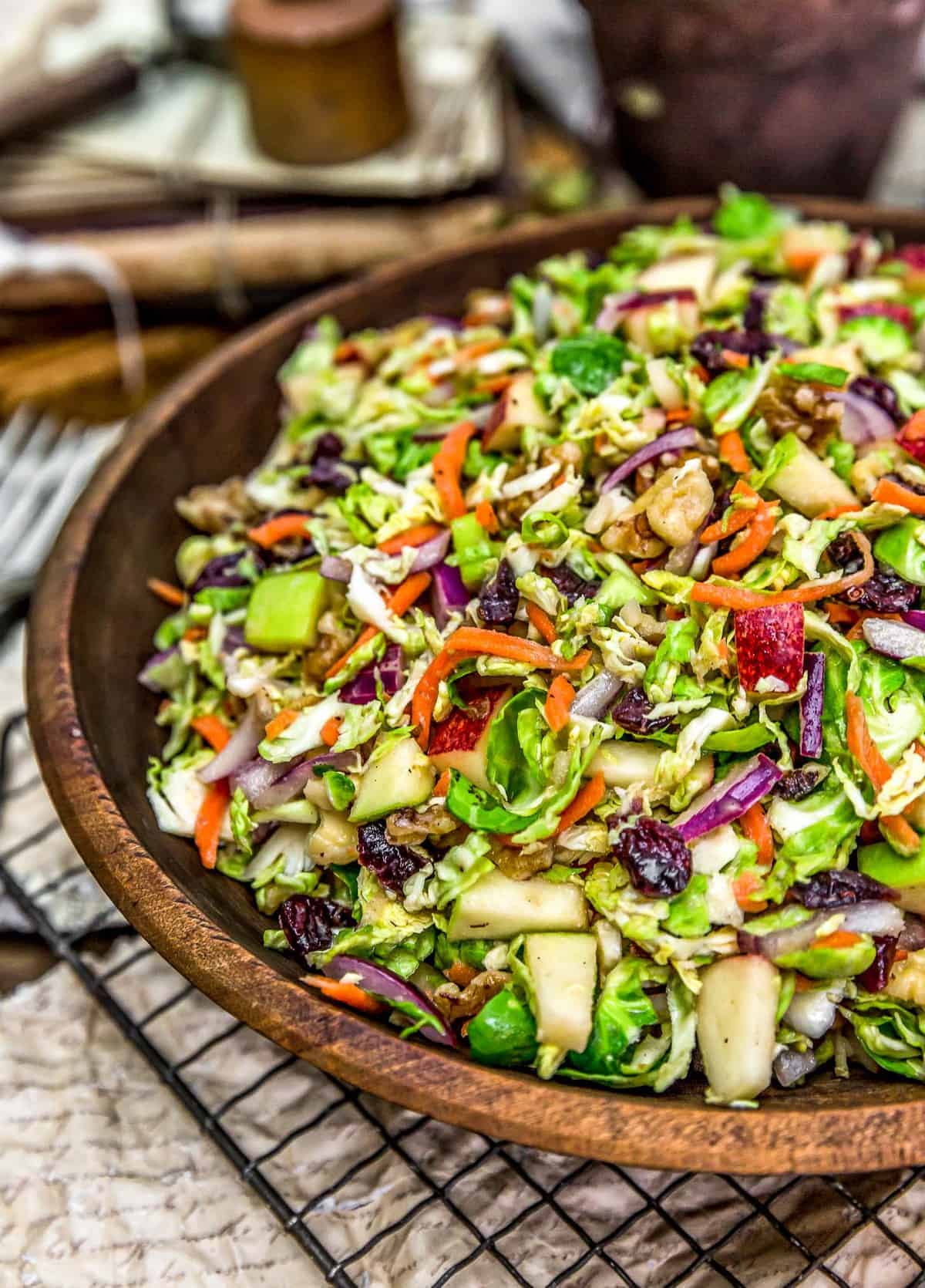 Close up of Shaved Brussels Sprout Salad