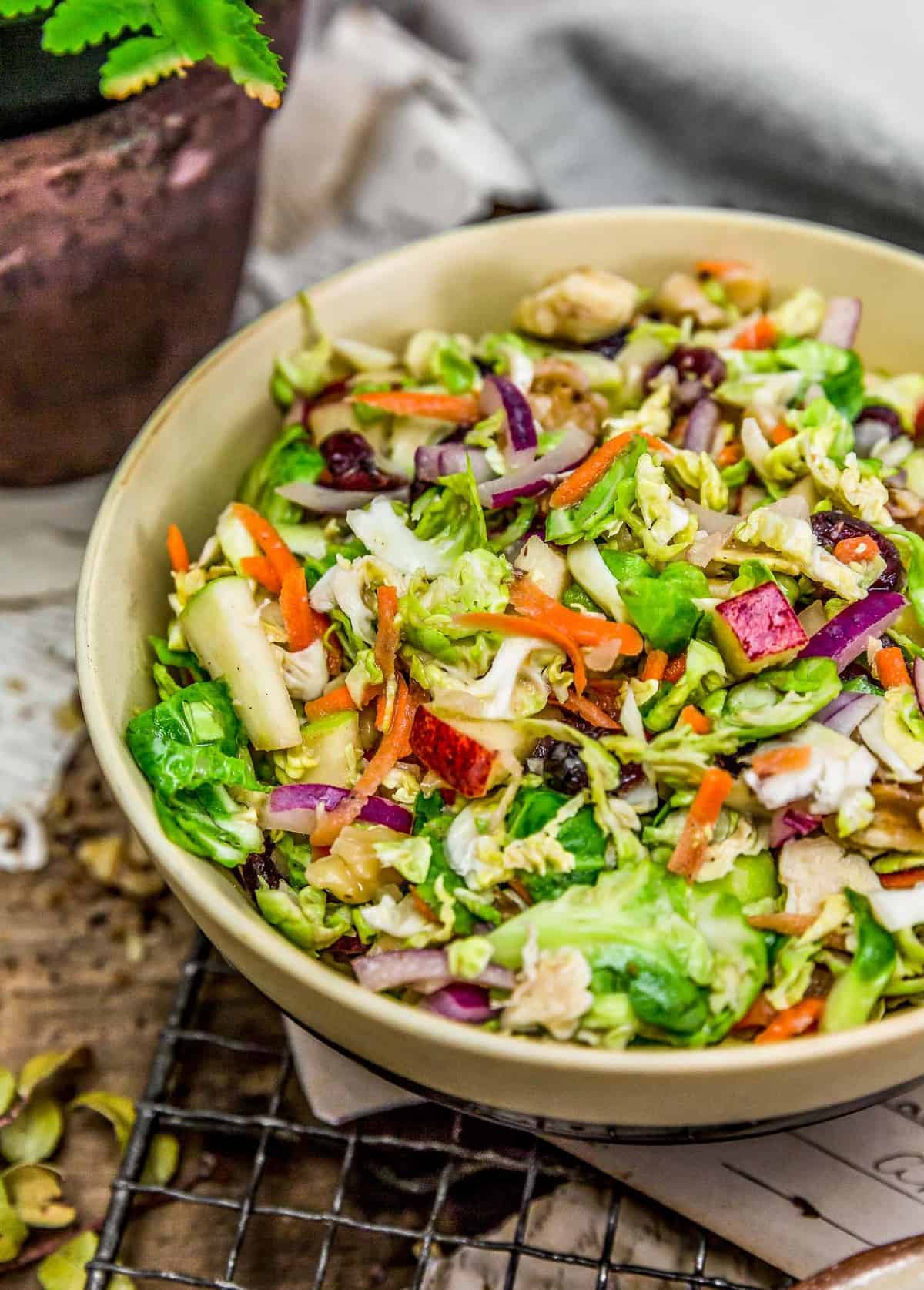 Shaved Brussels Sprout Salad in a bowl