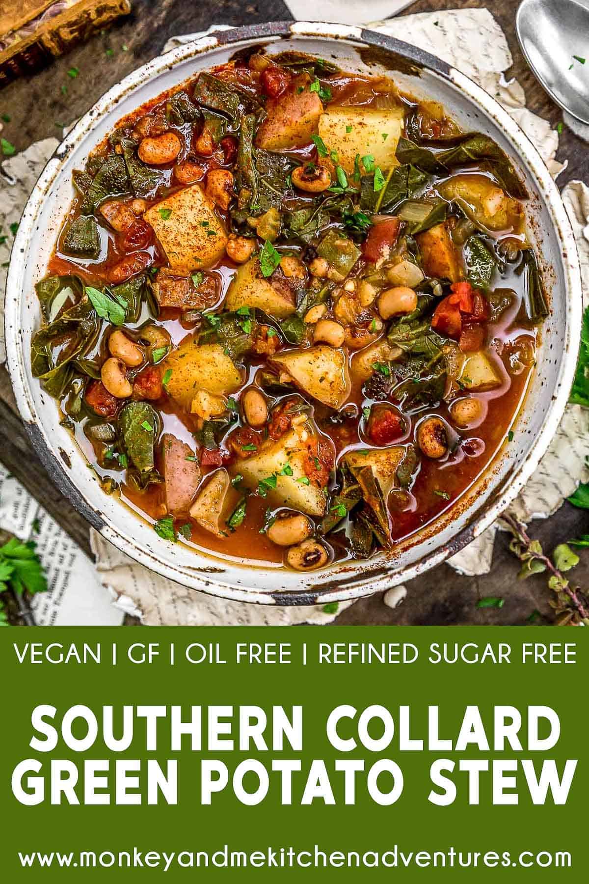 Southern Collard Green Potato Stew with text description