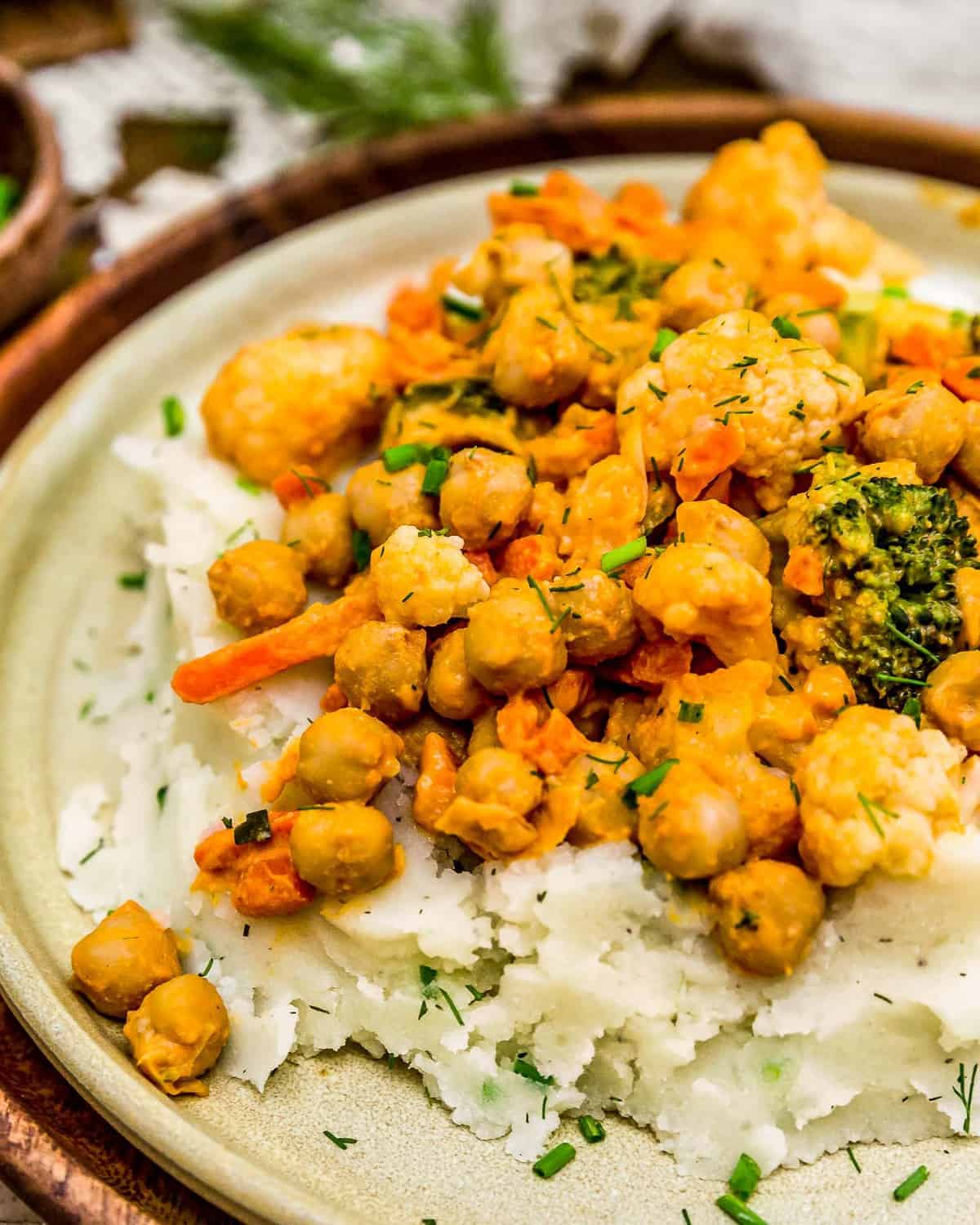 Vegan Ranch Mashed Potatoes with Vegan Buffalo Veggies