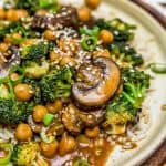 Close up of General Tso’s Broccoli Mushroom Stir Fry
