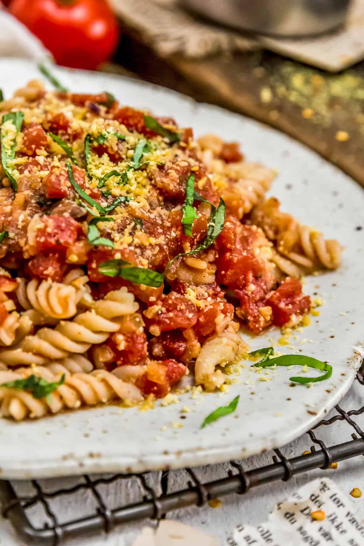 Close up of Spicy Arrabbiata Sauce with pasta