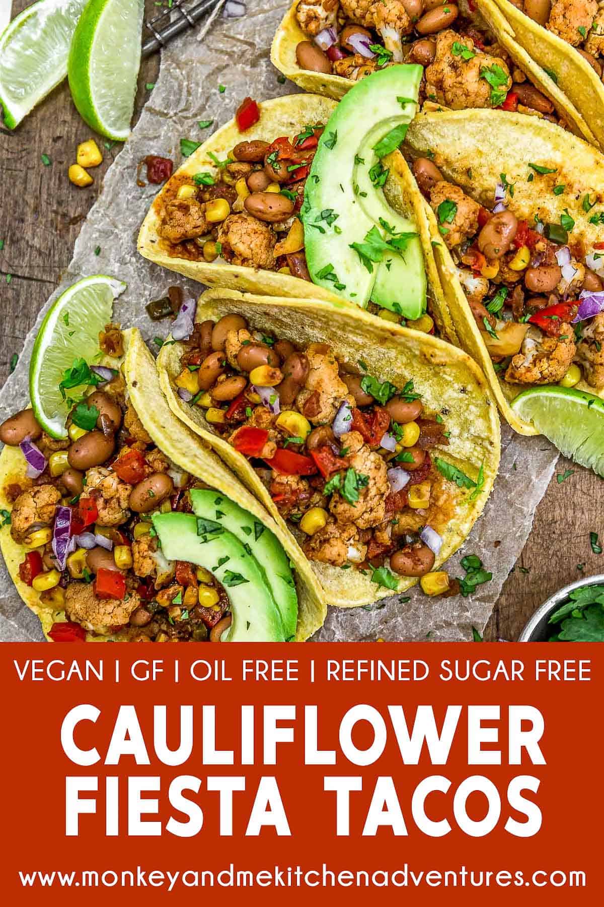 Cauliflower Fiesta Tacos with text description