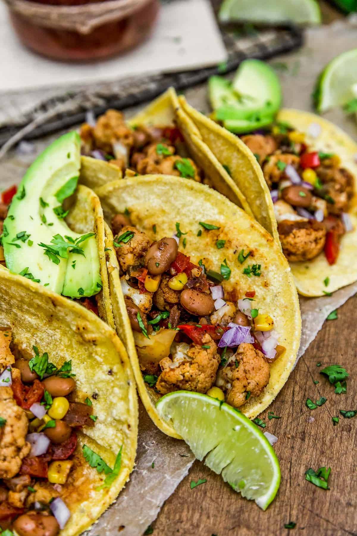 Close up of Cauliflower Fiesta Tacos