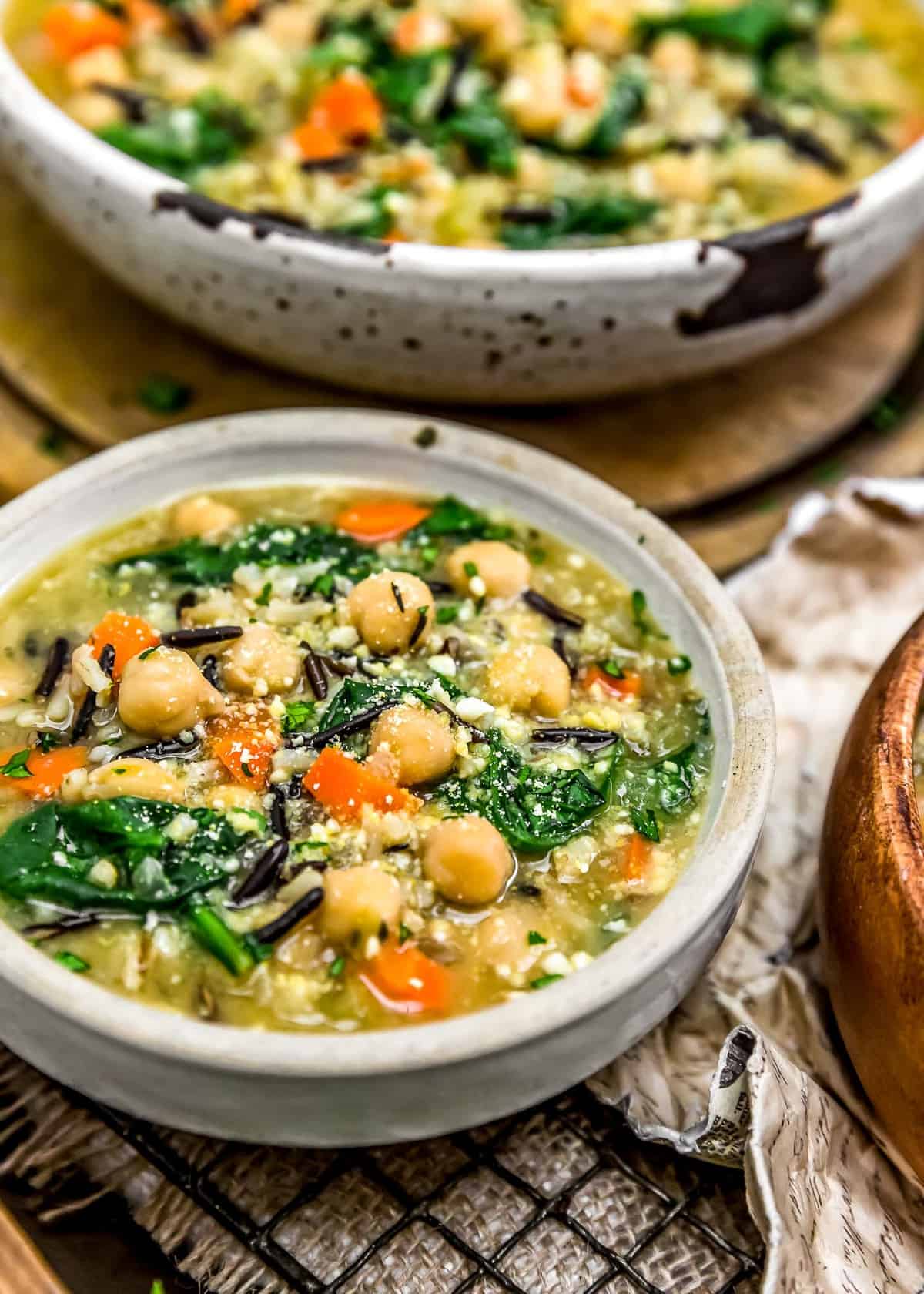Lemony Chickpea Rice Soup in a bowl