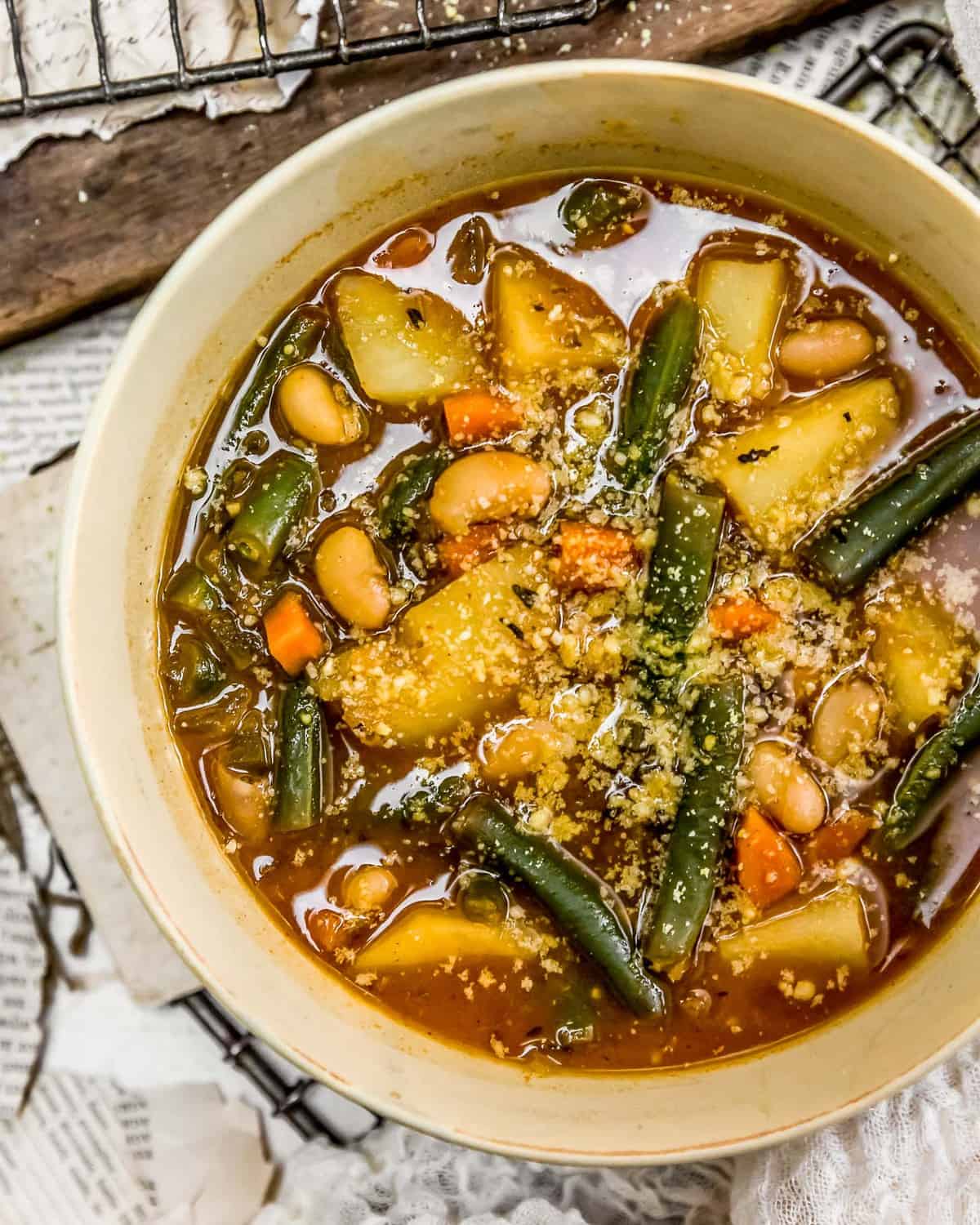 Vegan “Ham” Green Bean Potato Soup in a bowl