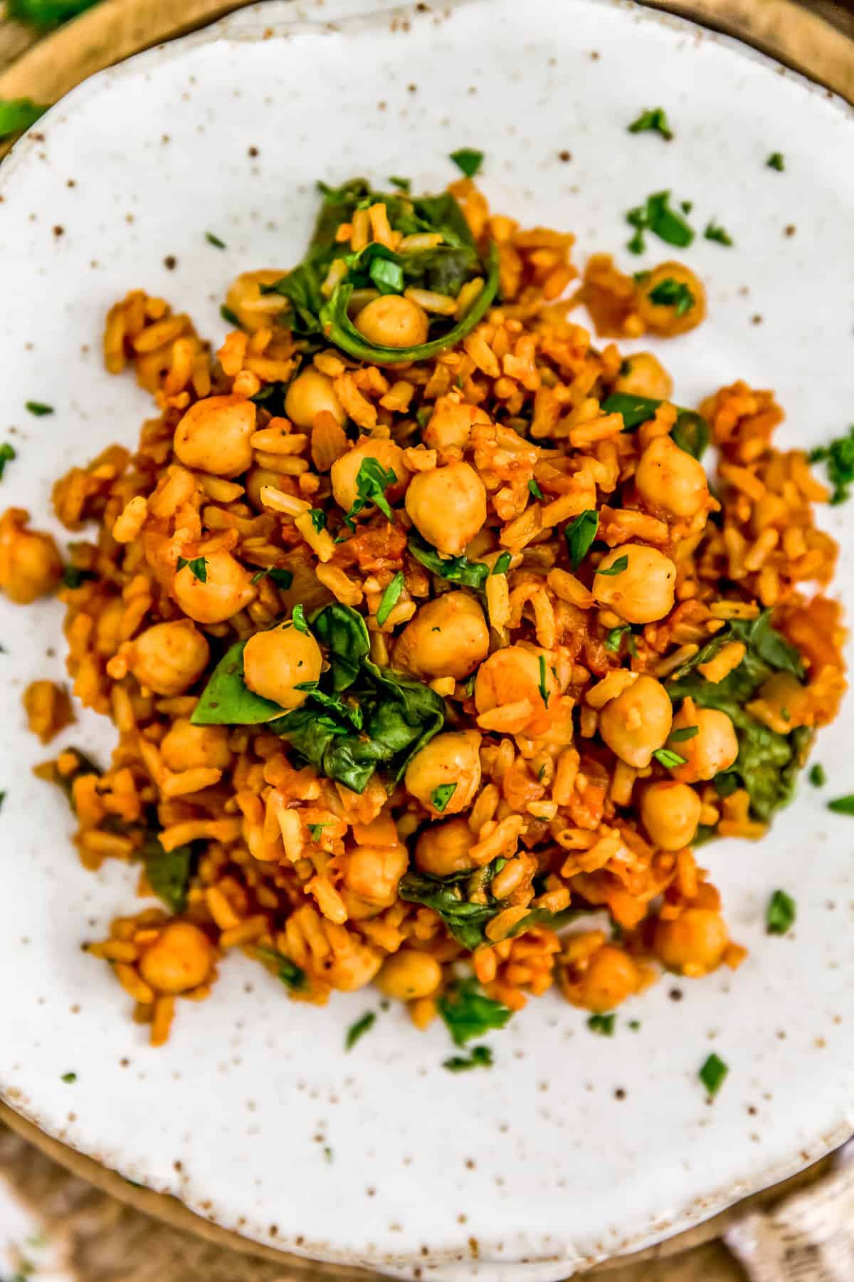 Plate of Vegan Spanish Spicy “Chorizo” and Rice