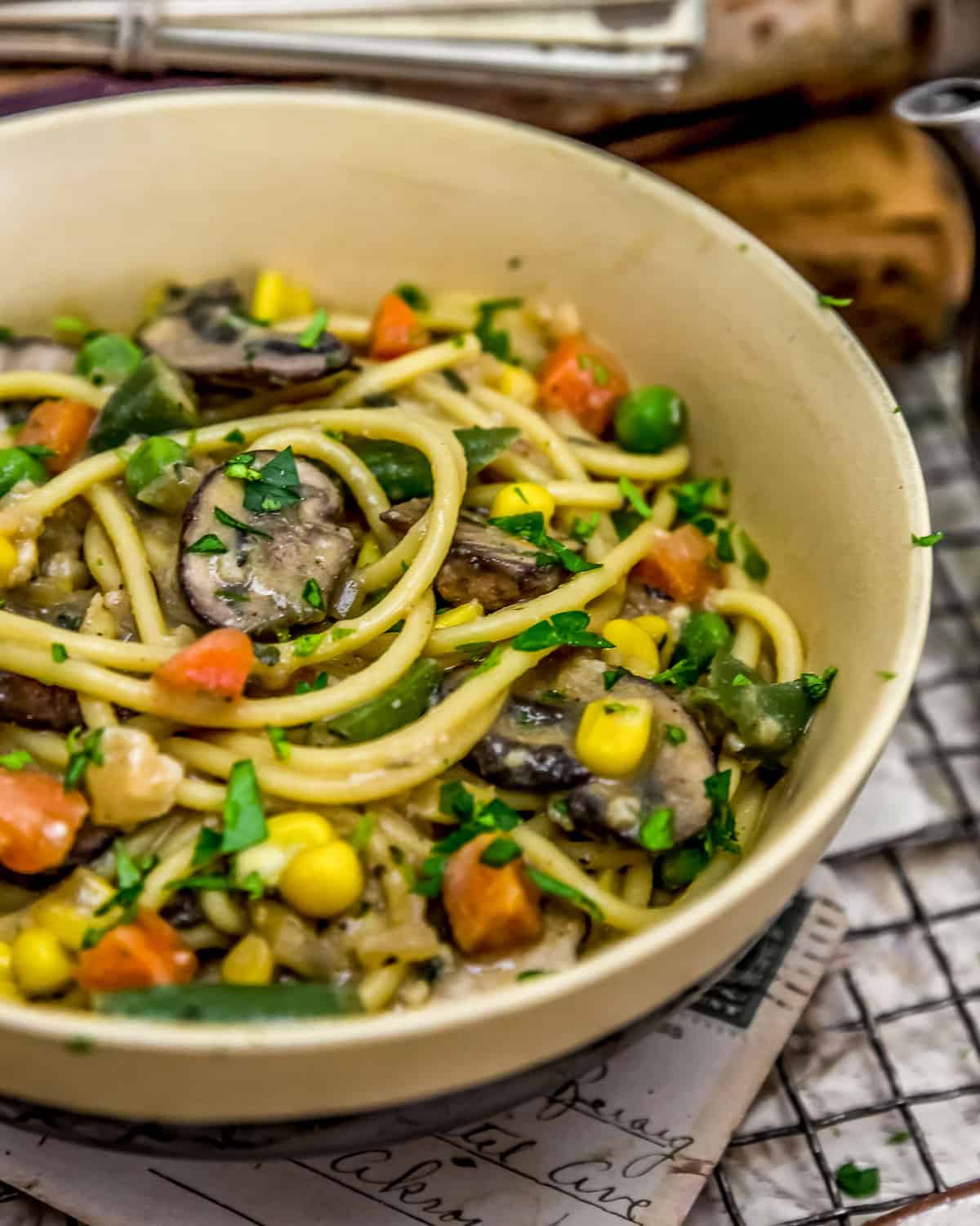 Vegan Veggie Tetrazzini in a bowl
