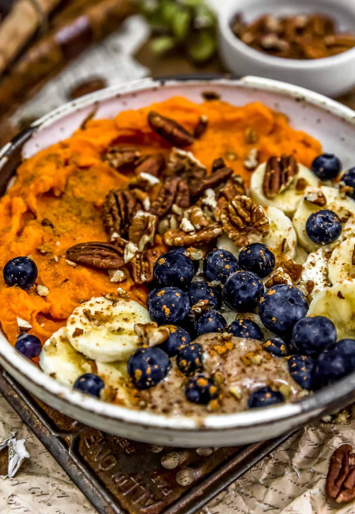 Close up of Cinnamon Blueberry Pecan Bowl